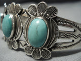 Native American Jewelry Rare Earlier 1900's Vintage Navajo Domed Turquoise Sterling Silver Bracelet-Nativo Arts
