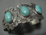 Native American Jewelry Rare Earlier 1900's Vintage Navajo Domed Turquoise Sterling Silver Bracelet-Nativo Arts