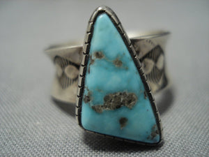Native American Jewelry Rare Outside Signed!! Vintage Yazzie Turquoise Sterling Silver Ring-Nativo Arts