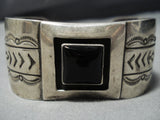 Native American Jewelry Rare Squared Onyx Vintage Navajo Sterling Silver Bracelet Old Cuff-Nativo Arts