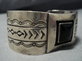 Native American Jewelry Rare Squared Onyx Vintage Navajo Sterling Silver Bracelet Old Cuff-Nativo Arts