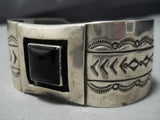 Native American Jewelry Rare Squared Onyx Vintage Navajo Sterling Silver Bracelet Old Cuff-Nativo Arts