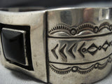Native American Jewelry Rare Squared Onyx Vintage Navajo Sterling Silver Bracelet Old Cuff-Nativo Arts