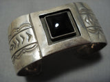 Native American Jewelry Rare Squared Onyx Vintage Navajo Sterling Silver Bracelet Old Cuff-Nativo Arts