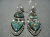Native American Jewelry Rare Vintage Santo Domingo Tony Aguilar Sr Turquoise Sterling Silver Earrings-Nativo Arts
