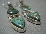 Native American Jewelry Rare Vintage Santo Domingo Tony Aguilar Sr Turquoise Sterling Silver Earrings-Nativo Arts