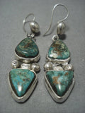 Native American Jewelry Rare Vintage Santo Domingo Tony Aguilar Sr Turquoise Sterling Silver Earrings-Nativo Arts