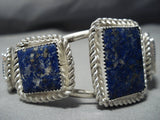 Native American Jewelry Stunning Triple Squared Lapis Lazuli Sturdy Sterling Silver Cuff Bracelet-Nativo Arts