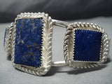Native American Jewelry Stunning Triple Squared Lapis Lazuli Sturdy Sterling Silver Cuff Bracelet-Nativo Arts