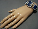 Native American Jewelry Stunning Triple Squared Lapis Lazuli Sturdy Sterling Silver Cuff Bracelet-Nativo Arts