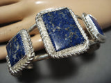 Native American Jewelry Stunning Triple Squared Lapis Lazuli Sturdy Sterling Silver Cuff Bracelet-Nativo Arts