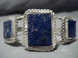Native American Jewelry Stunning Triple Squared Lapis Lazuli Sturdy Sterling Silver Cuff Bracelet-Nativo Arts