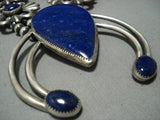 Native American Jewelry The Finest Lapis Chunk Sterling Silver Squash Blossom Necklace-Nativo Arts