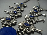 Native American Jewelry The Finest Lapis Chunk Sterling Silver Squash Blossom Necklace-Nativo Arts