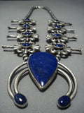 Native American Jewelry The Finest Lapis Chunk Sterling Silver Squash Blossom Necklace-Nativo Arts