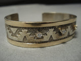 Native American Jewelry Very Important Richard Tsosie Real 14k Gold Diamond Sterling Silver Bracelet-Nativo Arts