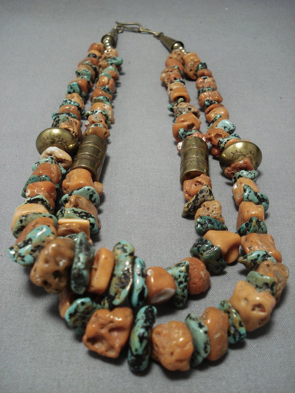 Native American Jewelry Very Important Vintage Santo Domingo Tony Aguilar Sr Coral Turquoise Necklace-Nativo Arts