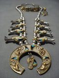 Native American Jewelry Vintage Navajo Gold Turquoise Sterling Silver Squash Blossom Necklace Bracelet-Nativo Arts