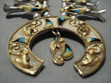 Native American Jewelry Vintage Navajo Gold Turquoise Sterling Silver Squash Blossom Necklace Bracelet-Nativo Arts