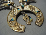Native American Jewelry Vintage Navajo Gold Turquoise Sterling Silver Squash Blossom Necklace Bracelet-Nativo Arts