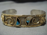 Native American Jewelry Vintage Navajo Gold Turquoise Sterling Silver Squash Blossom Necklace Bracelet-Nativo Arts