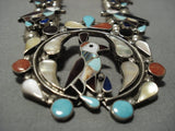 Native American Jewelry Vintage Zuni Turquoise Coral Sterling Silver Squash Blossom Necklace Old-Nativo Arts