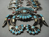 Native American Jewelry Vintage Zuni Turquoise Inlay Sterling Silver Squash Blossom Necklace Old-Nativo Arts