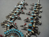 Native American Jewelry Vintage Zuni Turquoise Inlay Sterling Silver Squash Blossom Necklace Old-Nativo Arts