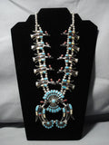 Native American Jewelry Vintage Zuni Turquoise Inlay Sterling Silver Squash Blossom Necklace Old-Nativo Arts