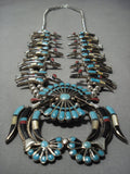 Native American Jewelry Vintage Zuni Turquoise Inlay Sterling Silver Squash Blossom Necklace Old-Nativo Arts