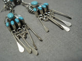 Native American Mind Blowing Vintage Navajo Carico Lake Turquoise Sterling Silver Earrings Old-Nativo Arts