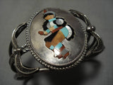 Native American Museum Dancing Kachina Turquoise Sterling Silver Coral Bracelet Old-Nativo Arts