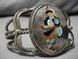 Native American Museum Dancing Kachina Turquoise Sterling Silver Coral Bracelet Old-Nativo Arts