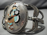 Native American Museum Dancing Kachina Turquoise Sterling Silver Coral Bracelet Old-Nativo Arts
