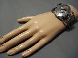 Native American Museum Dancing Kachina Turquoise Sterling Silver Coral Bracelet Old-Nativo Arts