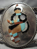 Native American Museum Dancing Kachina Turquoise Sterling Silver Coral Bracelet Old-Nativo Arts