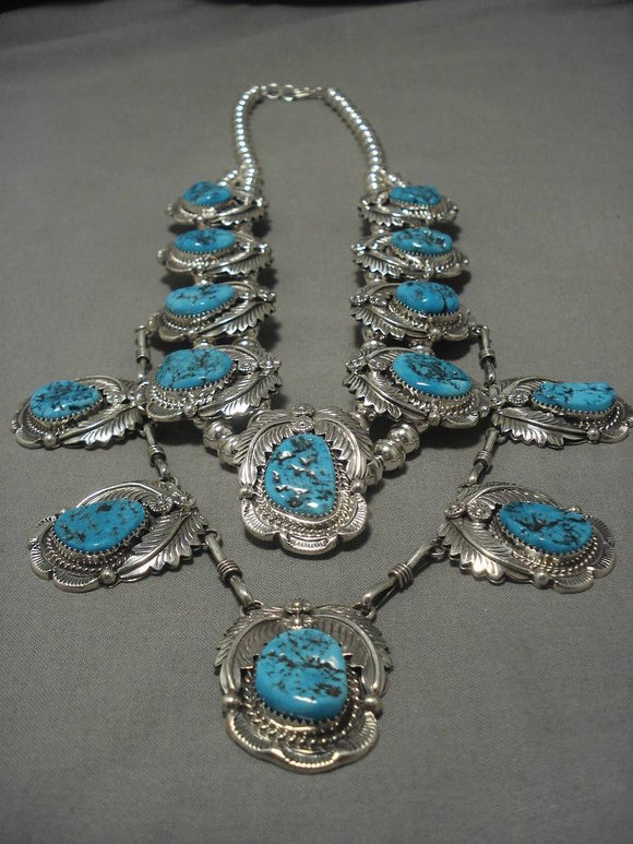Native American Museum Quality Julie Etsitty Multi Tier Turquoise Sterling Silver Necklace-Nativo Arts