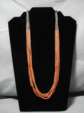 Native American Museum Quality Santo Domingo Coral Heishi Sterling Silver Heishi Necklace-Nativo Arts