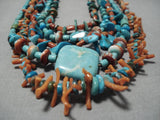 Native American Museum Quality Turquoise Coral Sterling Silver Necklace Old-Nativo Arts