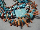Native American Museum Quality Turquoise Coral Sterling Silver Necklace Old-Nativo Arts