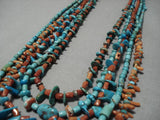 Native American Museum Quality Turquoise Coral Sterling Silver Necklace Old-Nativo Arts