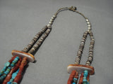 Native American Museum Quality Turquoise Coral Sterling Silver Necklace Old-Nativo Arts
