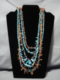 Native American Museum Quality Turquoise Coral Sterling Silver Necklace Old-Nativo Arts