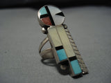 Native American Museum Vintage Navajo Turquoise Kachina Sterling Silver Inlay Ring Old-Nativo Arts