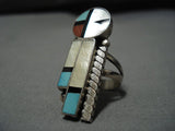 Native American Museum Vintage Navajo Turquoise Kachina Sterling Silver Inlay Ring Old-Nativo Arts