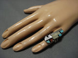 Native American Museum Vintage Navajo Turquoise Kachina Sterling Silver Inlay Ring Old-Nativo Arts