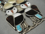 Native American Museum Vintage Zuni Turquoise Sterling Silver Owl Squash Blsosom Necklace Old-Nativo Arts