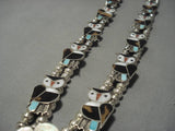 Native American Museum Vintage Zuni Turquoise Sterling Silver Owl Squash Blsosom Necklace Old-Nativo Arts