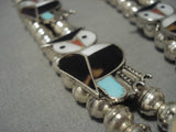Native American Museum Vintage Zuni Turquoise Sterling Silver Owl Squash Blsosom Necklace Old-Nativo Arts
