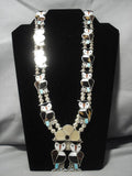 Native American Museum Vintage Zuni Turquoise Sterling Silver Owl Squash Blsosom Necklace Old-Nativo Arts